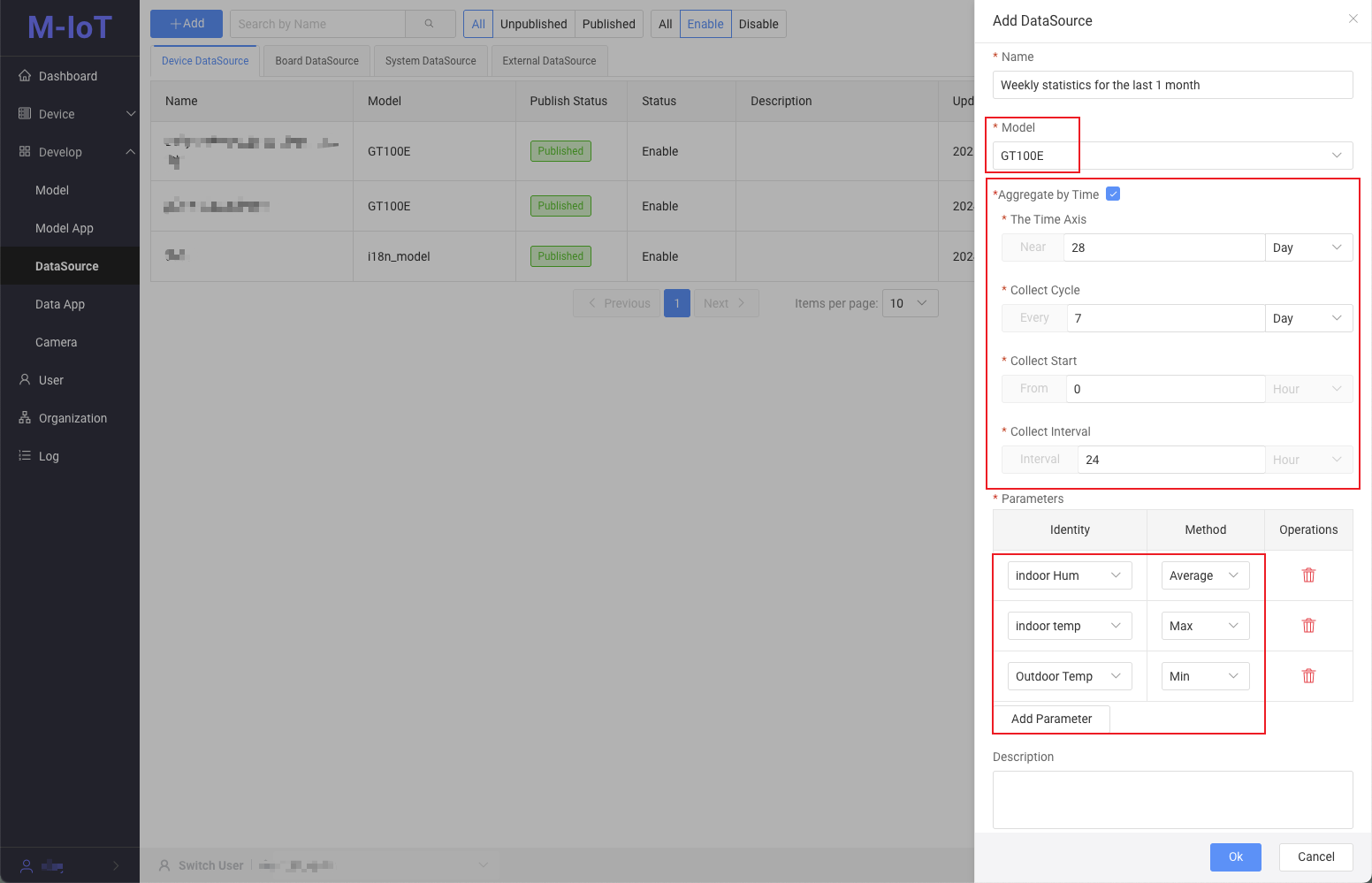 Device data source configuration interface