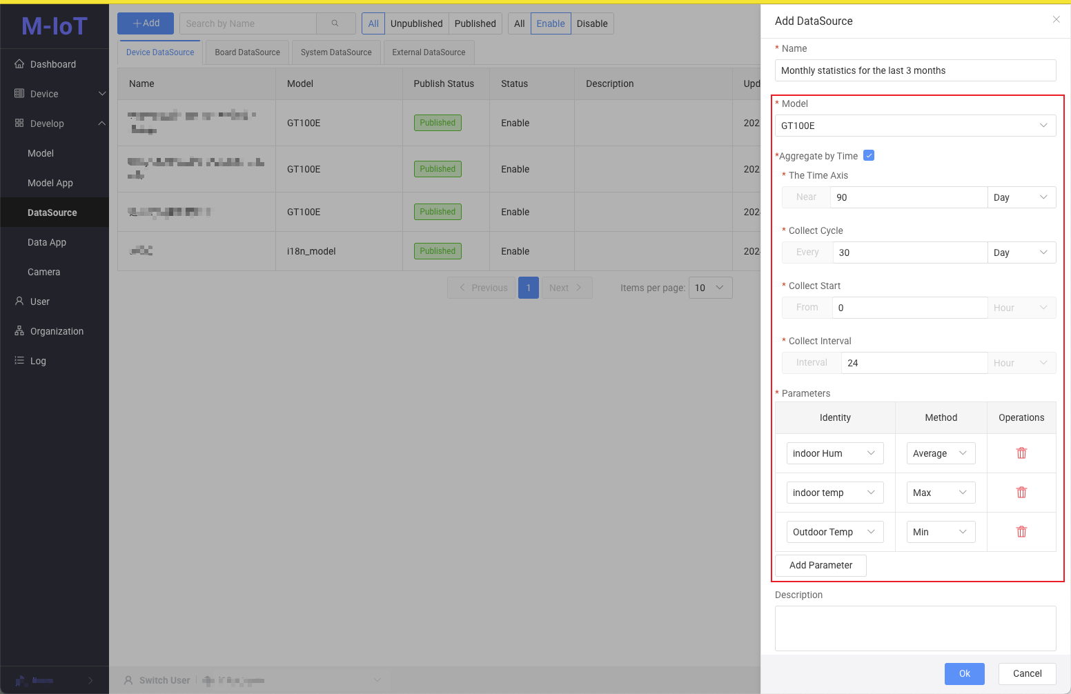 Device data source configuration interface