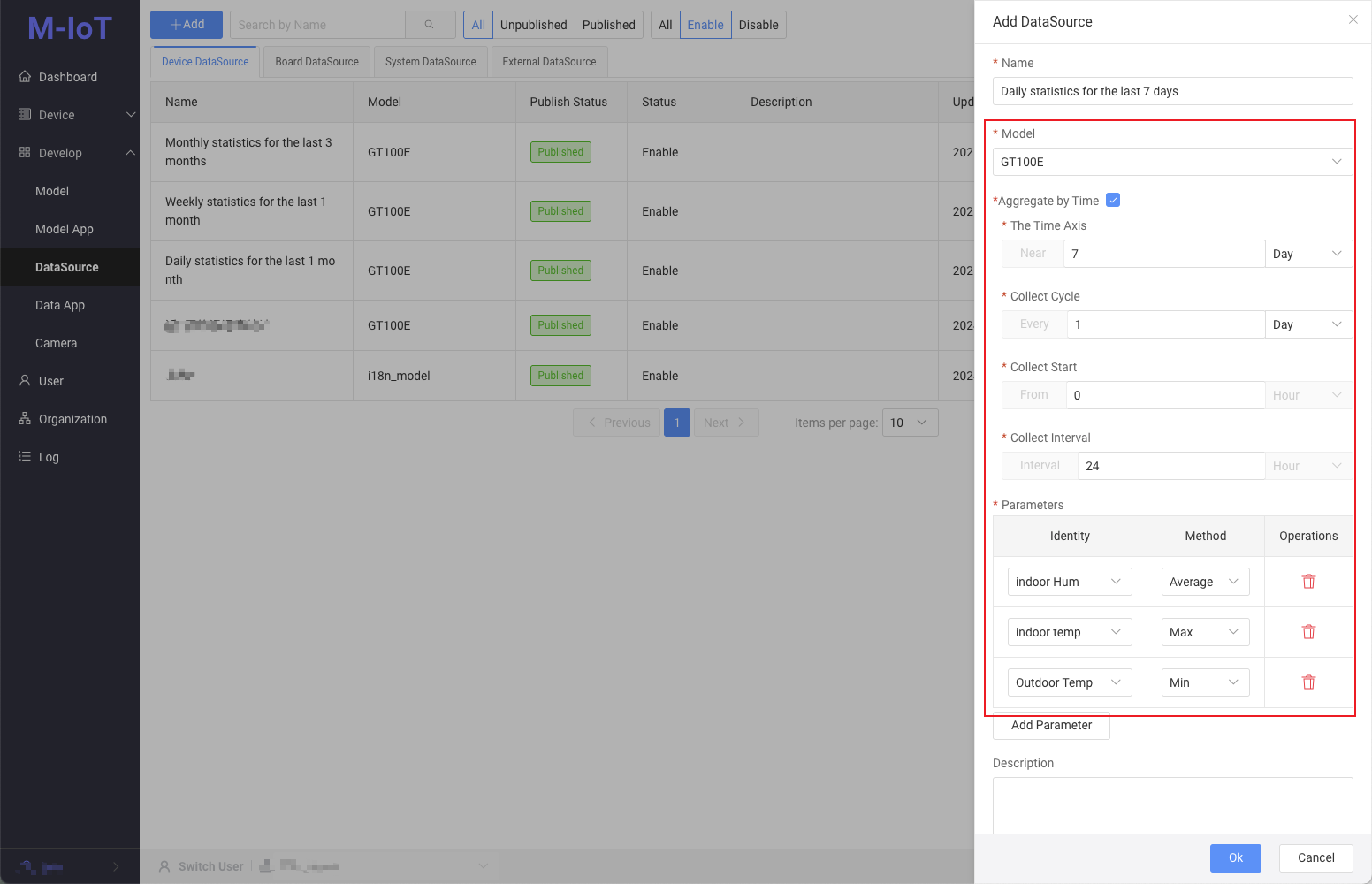 Device data source configuration interface