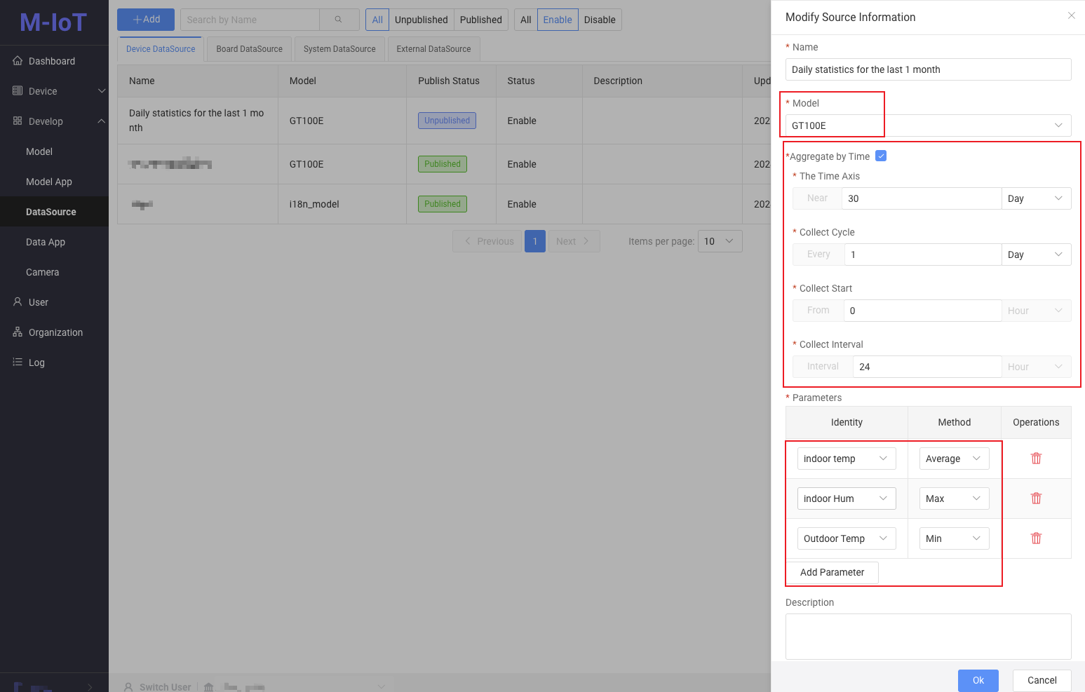 Device data source configuration interface