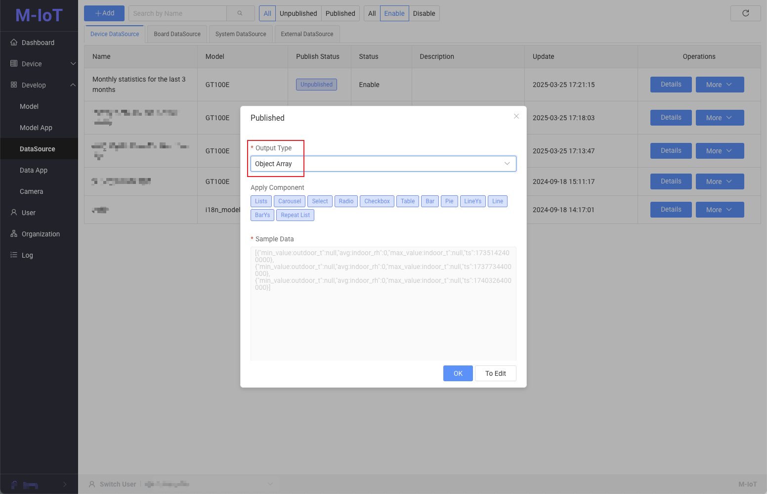Device data source configuration interface