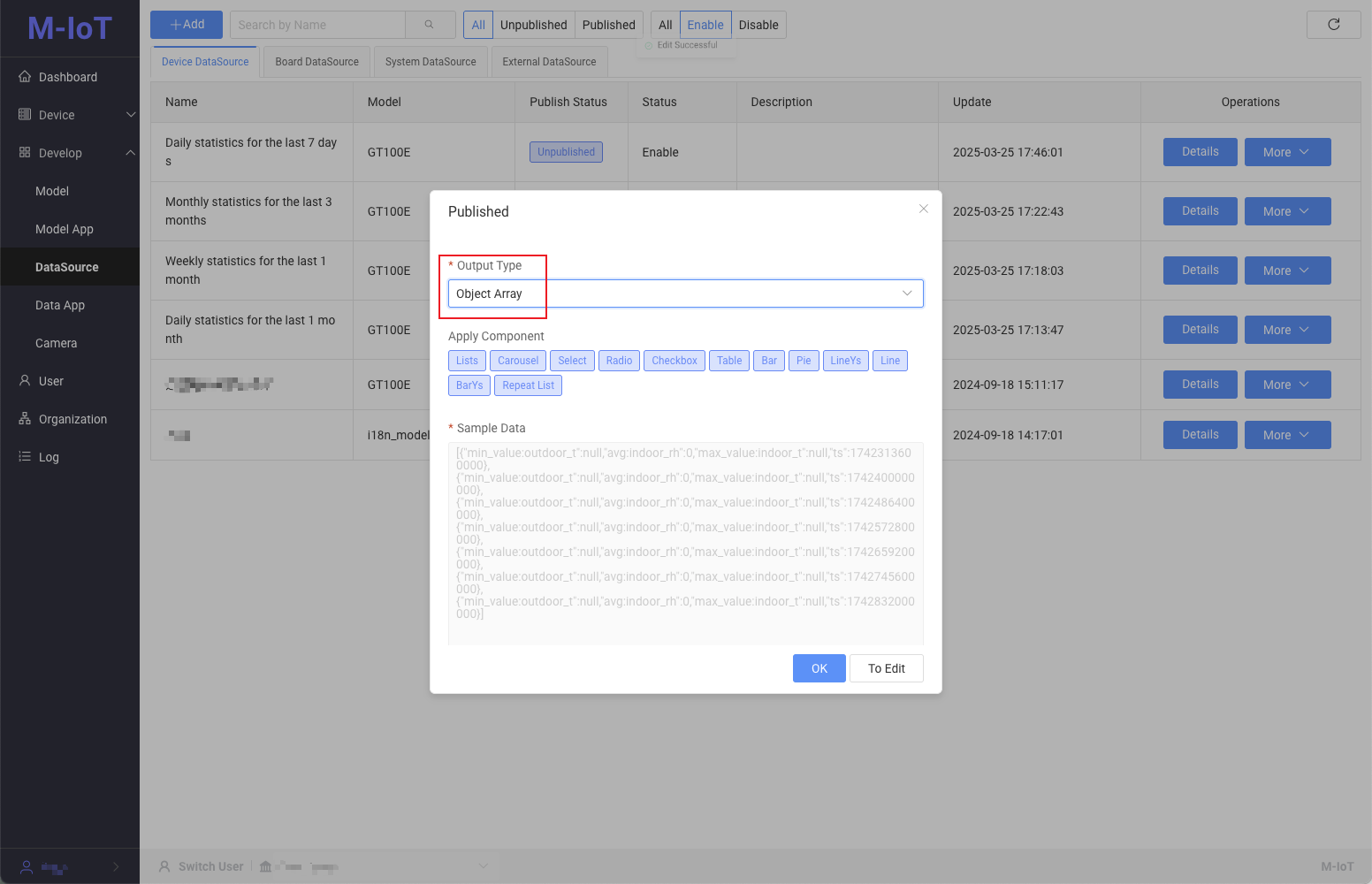 Device data source configuration interface