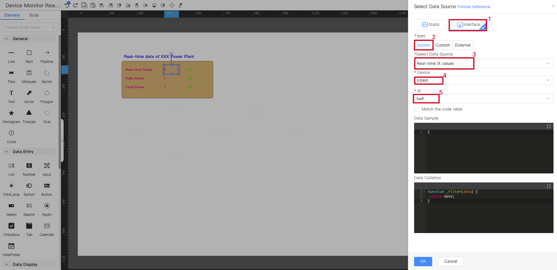 Component data source configuration interface