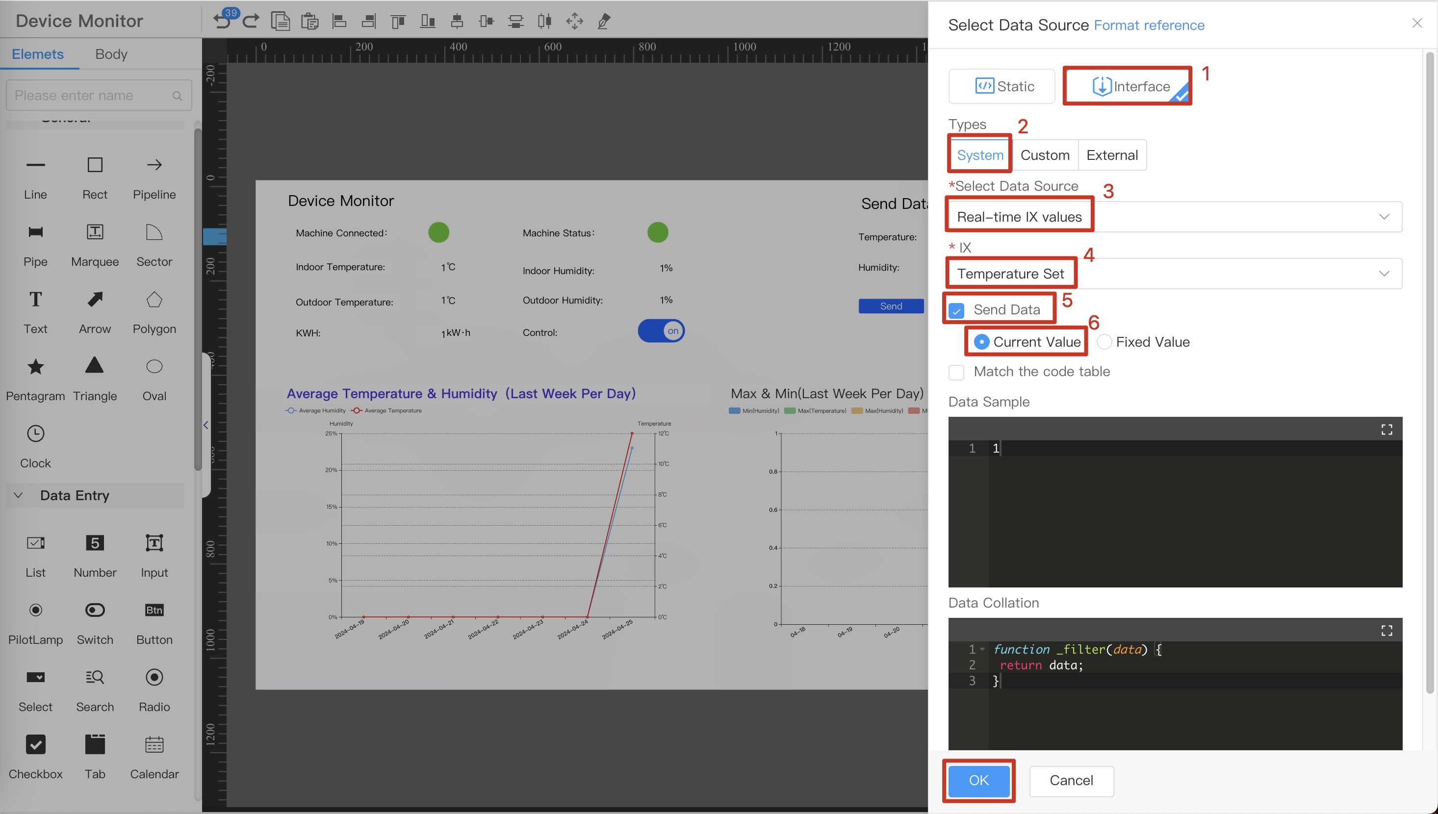 Component data source configuration interface