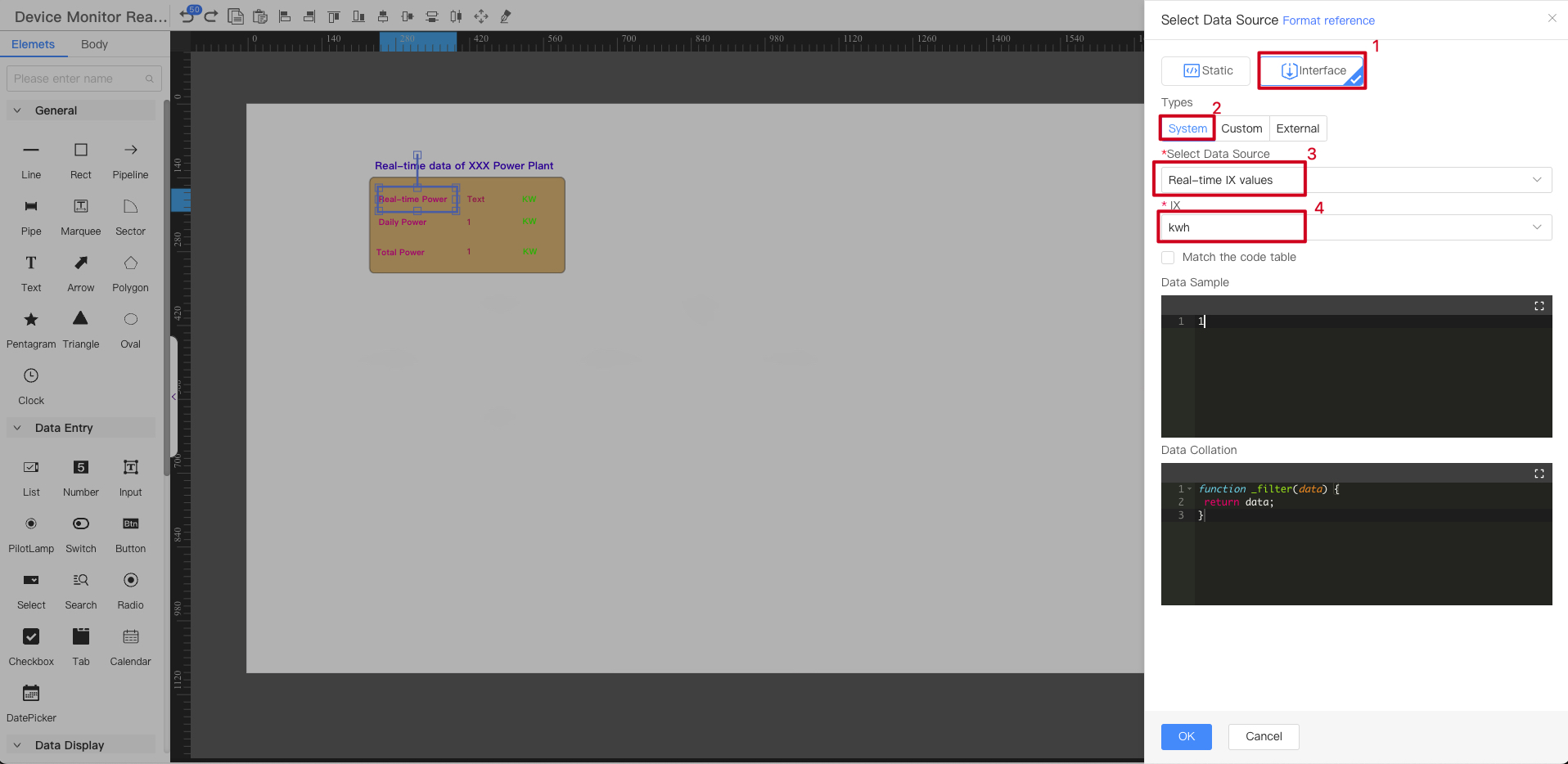 Component data source configuration interface