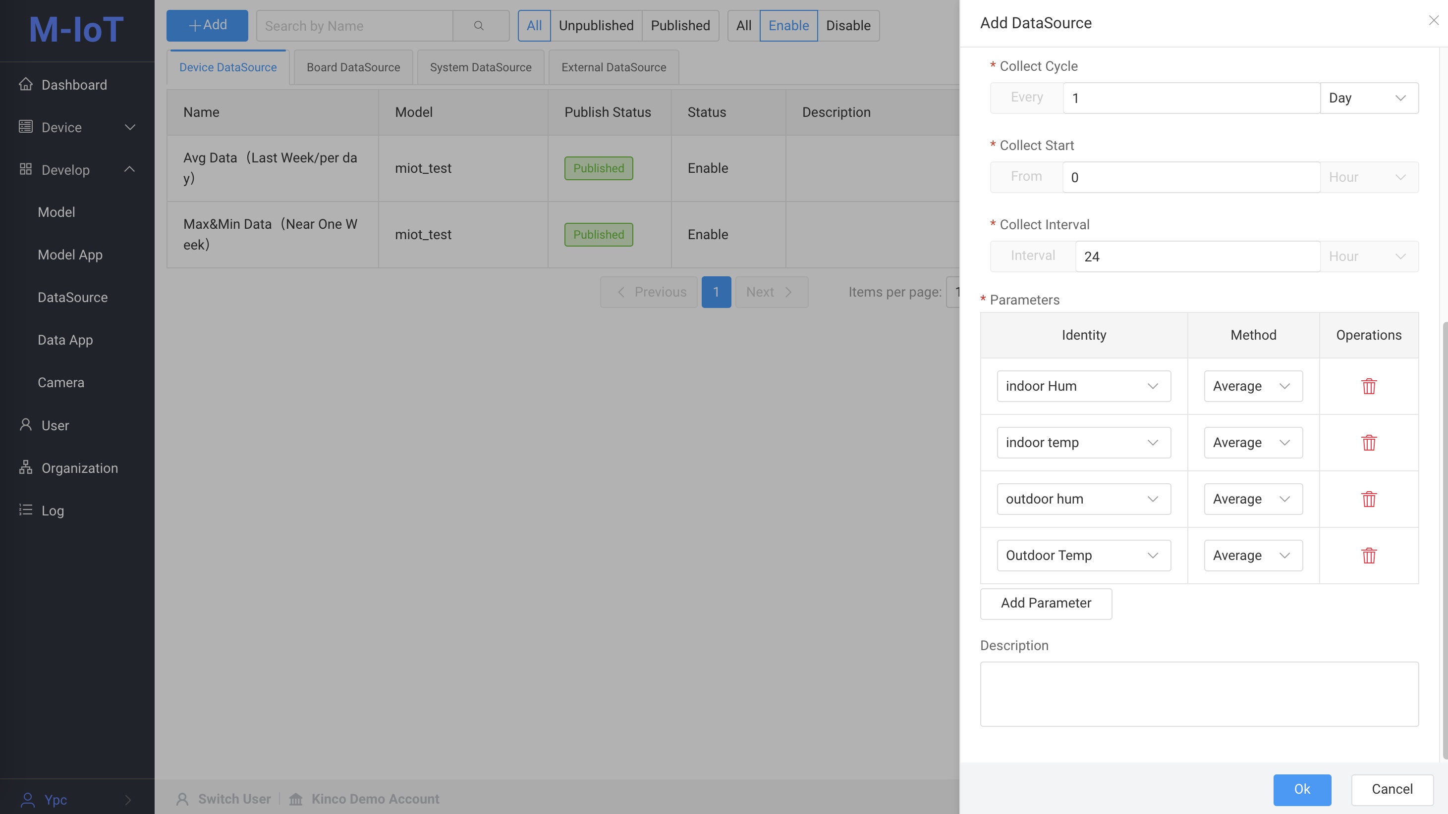 Device page data source configuration interface