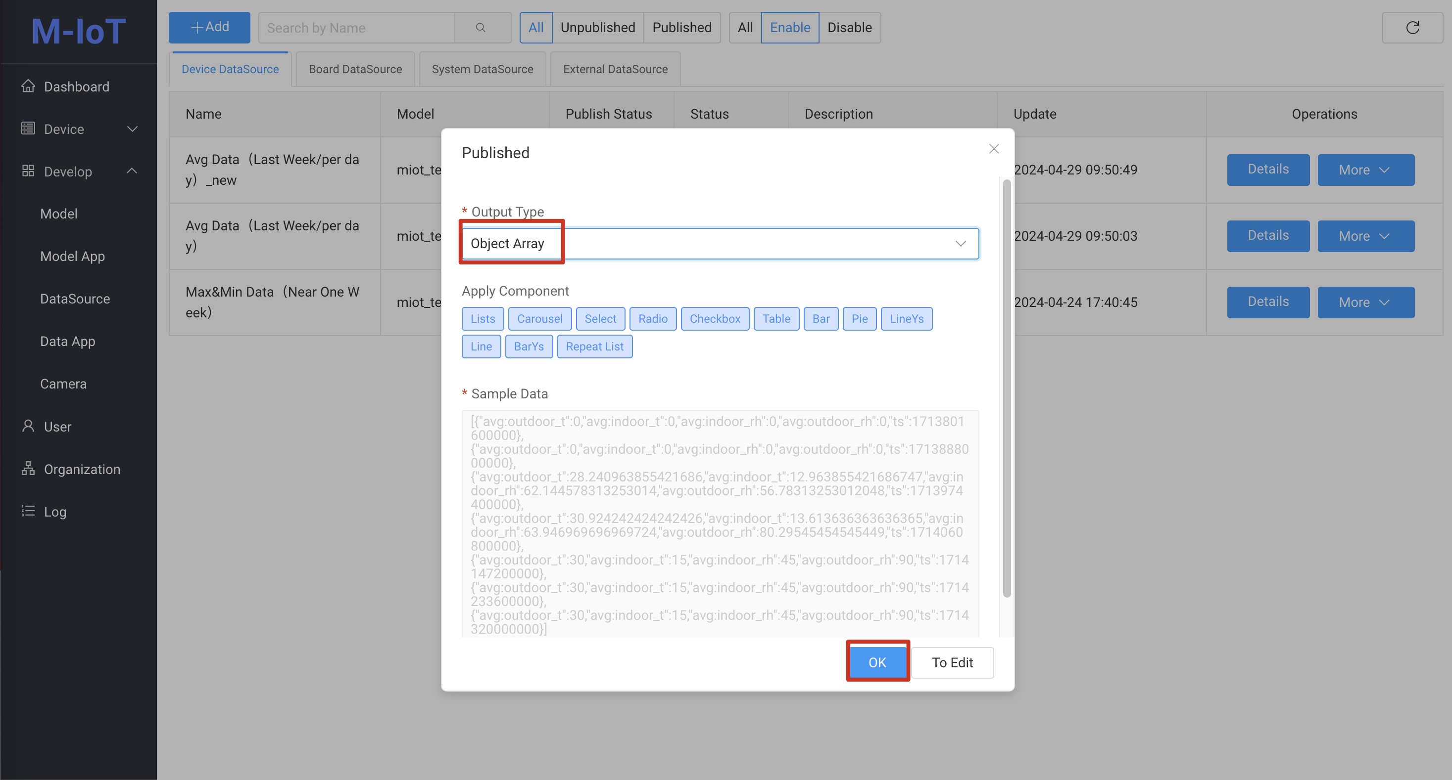 Device page data source config