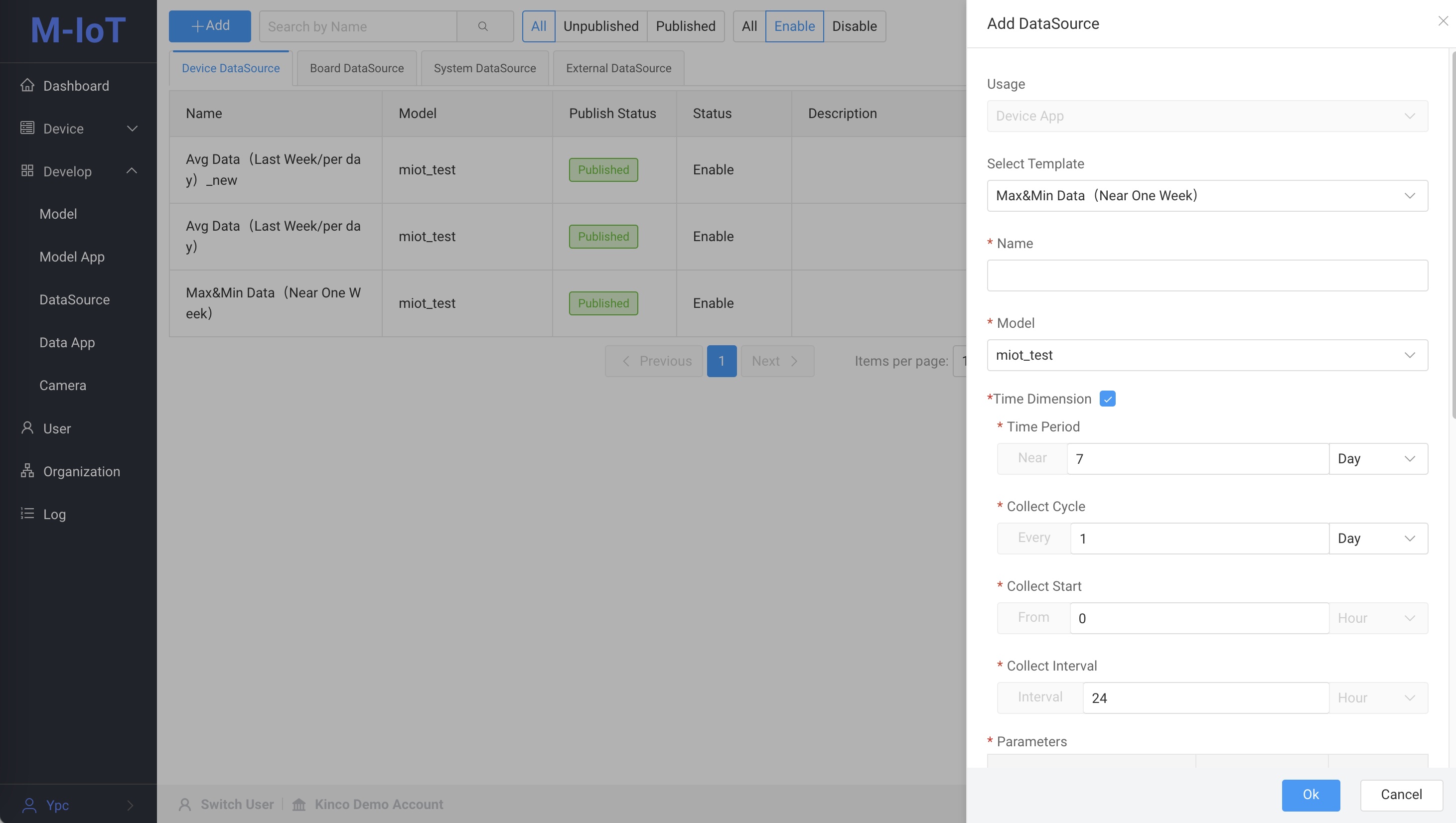 Device page data source configuration interface