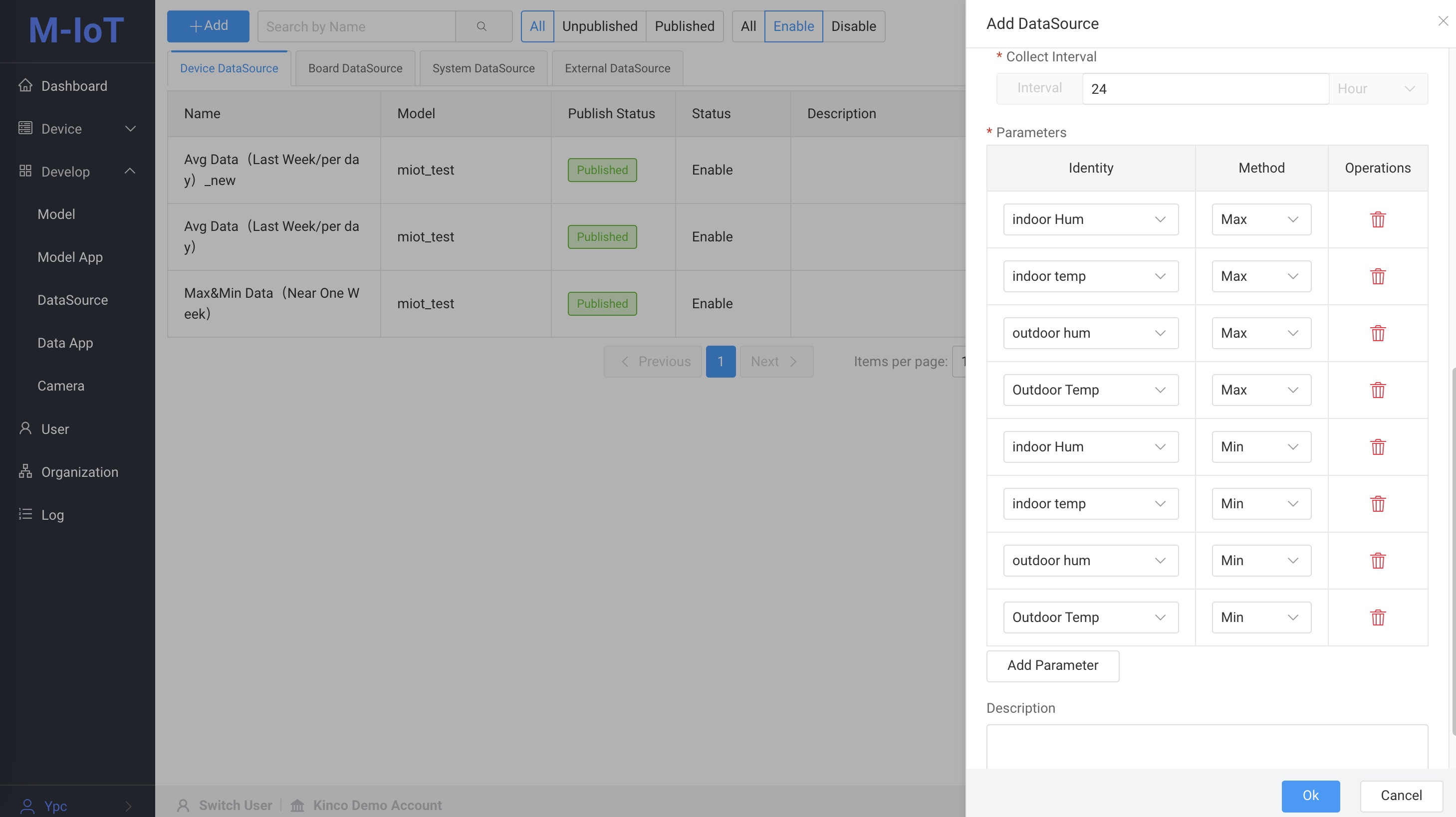 Device page data source configuration interface