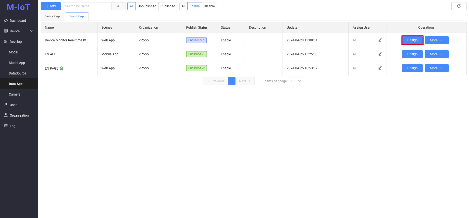 Banner page configuration interface