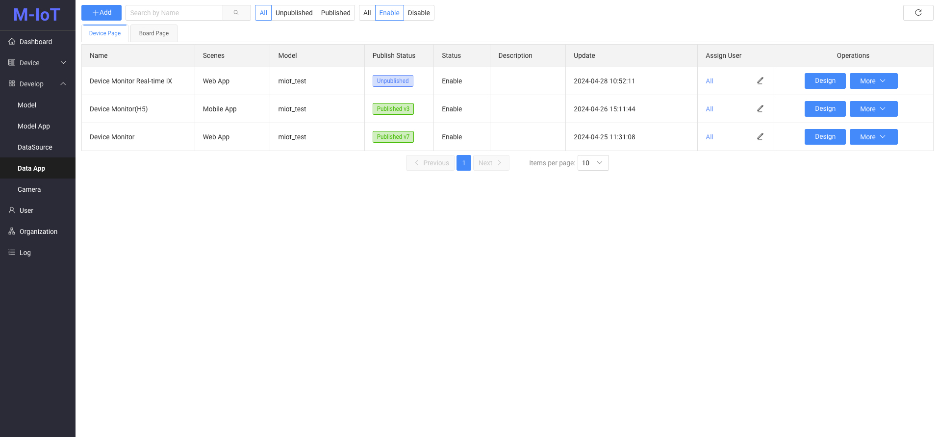 Device page configuration interface
