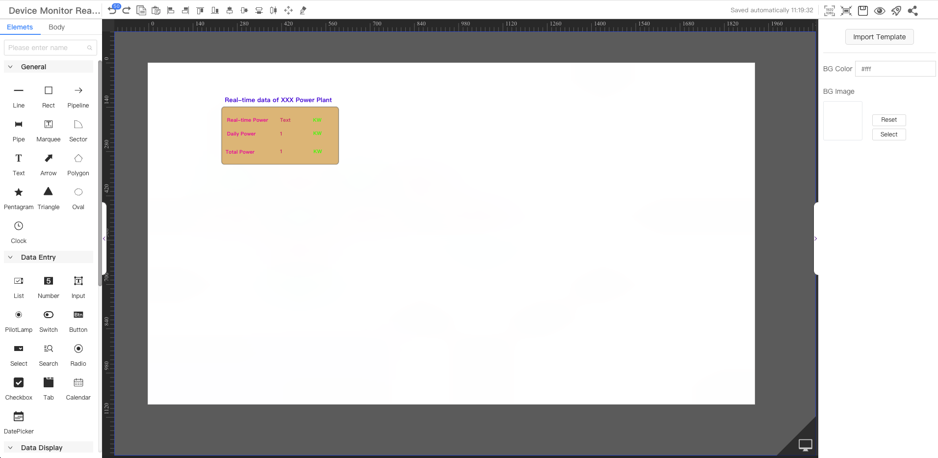 Device page data source configuration interface